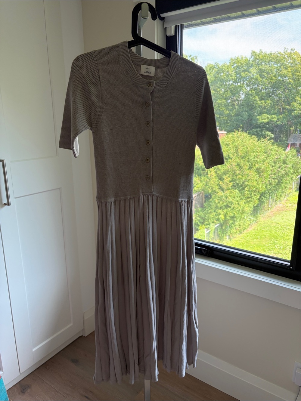 Wilfred Grey Midi Pleated Button-Front Dress